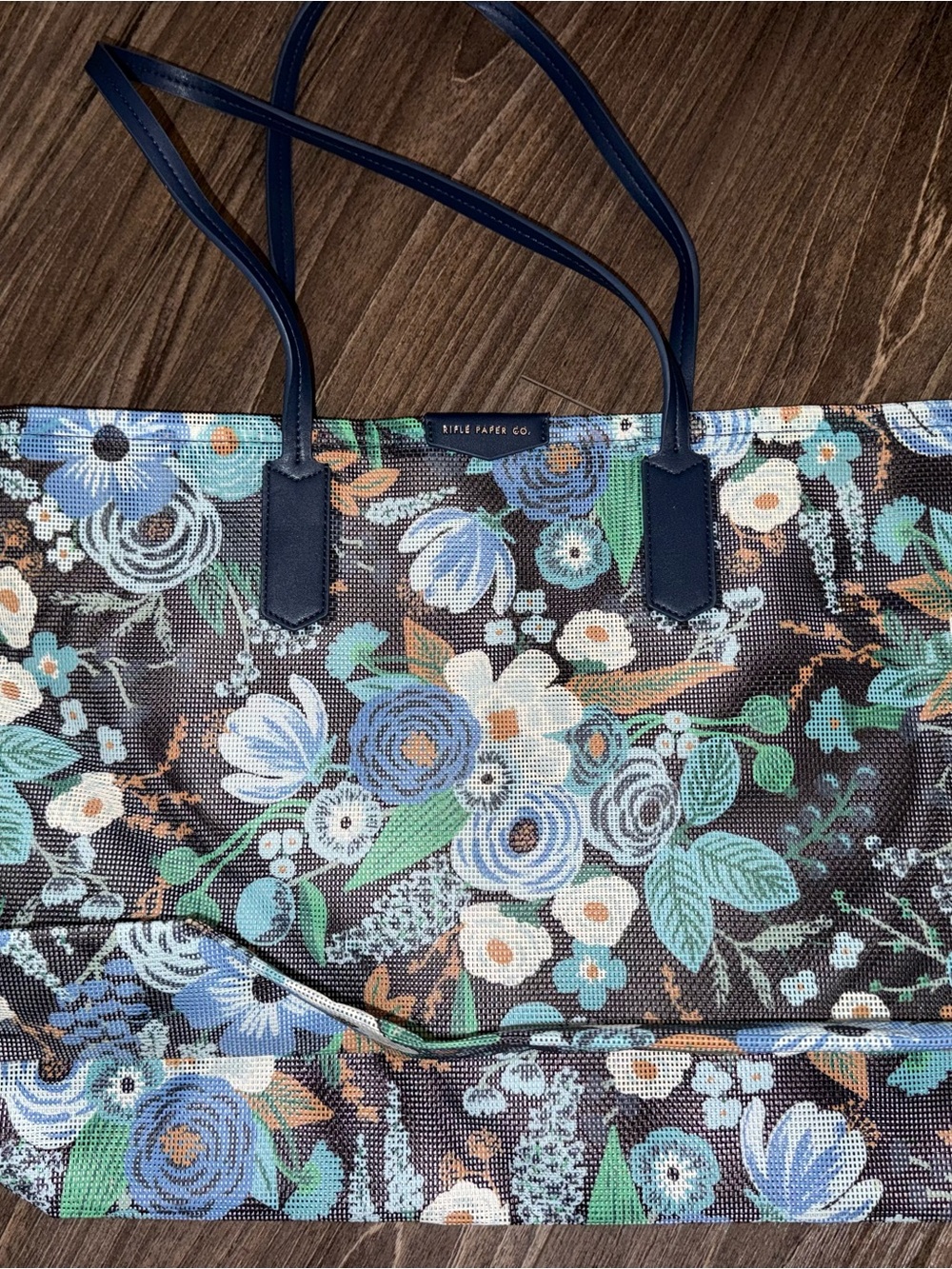 Rifle Paper Co. Navy Floral Canvas Tote with Green & Cream Accents